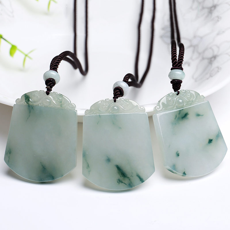 翡翠无事牌吊坠飘花平安无事玉石牌子一物一拍附证书