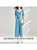 OUNIXUE欧昵雪 | [时尚方领连体裤]夏季温柔短袖配腰带宽松阔腿裤女连身裤子