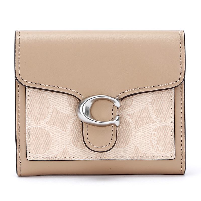 自营新品蔻驰coach品女士专柜款tabby皮质短款钱包浅咖拼色85994lhpvt