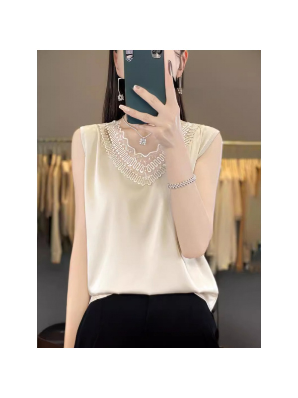 蕾丝V领真丝吊带背心女夏季新款显瘦醋酸缎面西装内搭打底无袖上