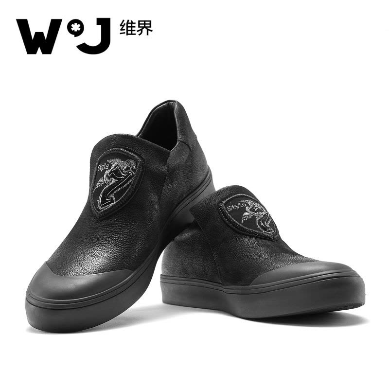维界休闲鞋男真皮新款韩版潮流时尚板鞋个性青年户外一脚蹬懒人鞋图片