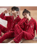 情侣睡衣女秋冬季开衫翻领长袖男大红韩版卡通宽松外穿家居服套装