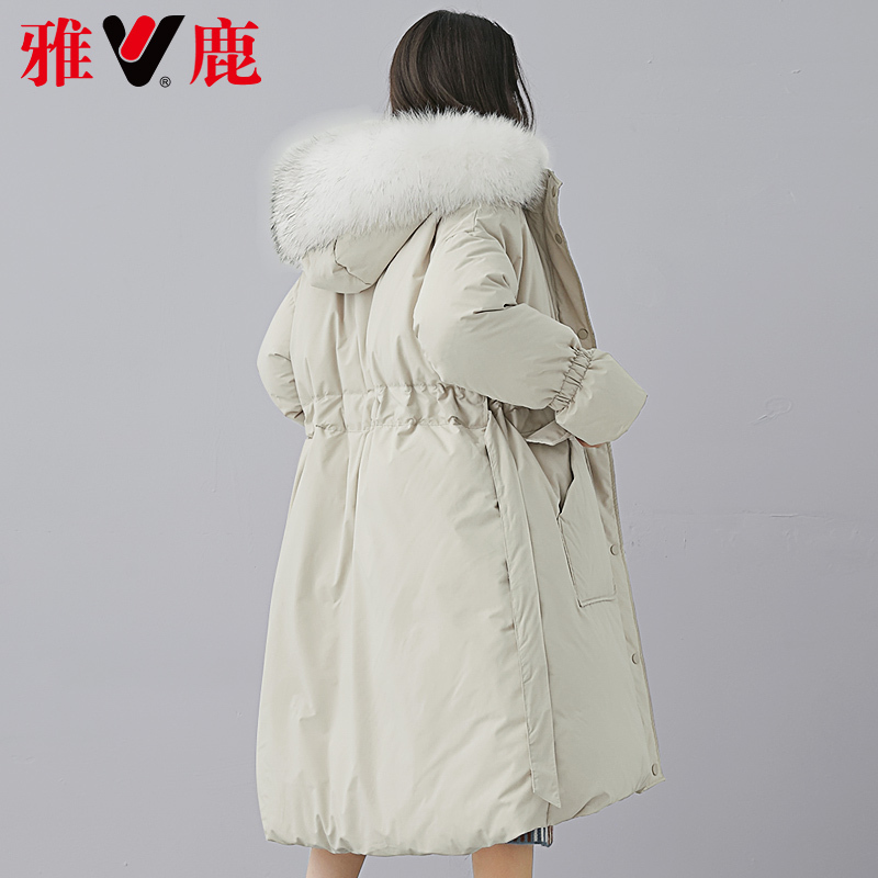 yaloo/雅鹿2019冬装中长款宽松直筒加厚韩版连帽带毛领羽绒服女潮