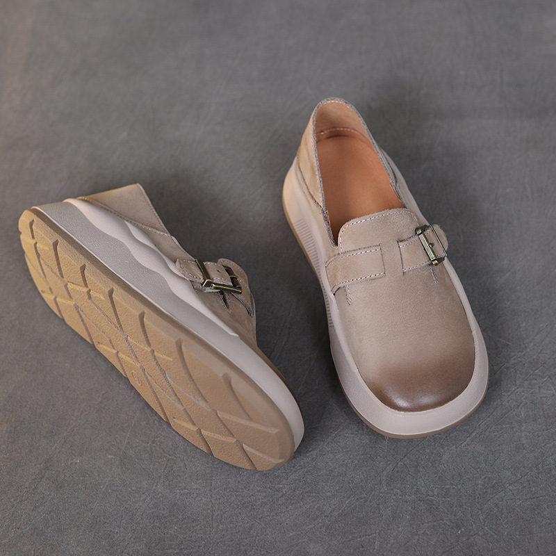 厚底勃肯鞋头层牛皮休闲鞋女平底单鞋春季一脚蹬丑萌软底女鞋