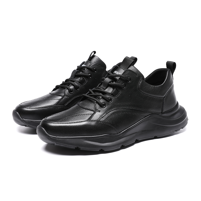 红蜻蜓男鞋2020秋季新款运动舒适厚底板鞋韩版系带黑色真皮皮鞋