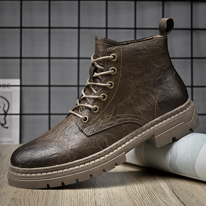 木林森皮靴男冬季新款高帮马丁靴男款黑色英伦风潮流机车工装靴男