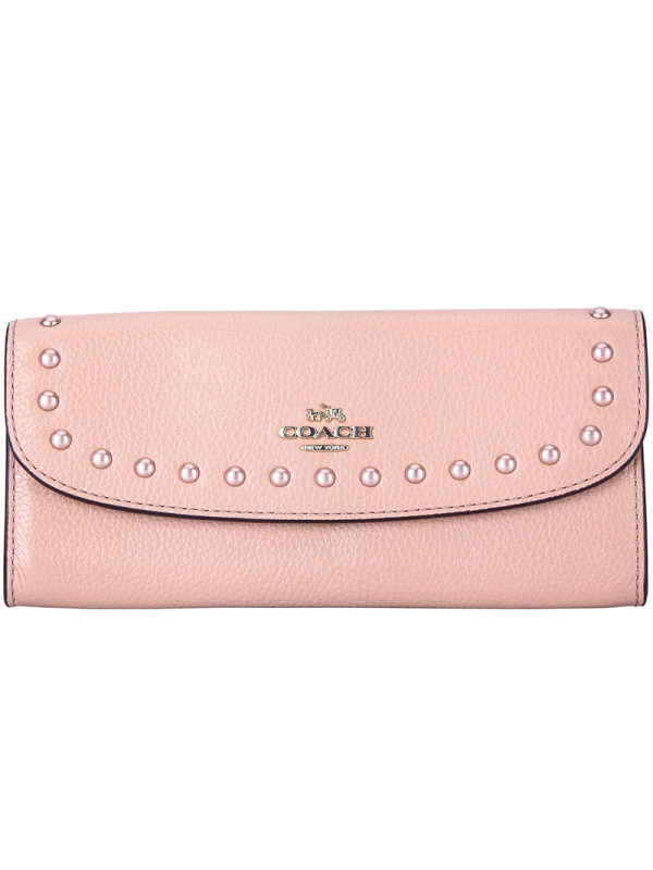 COACH 蔻驰 女士米色铆钉皮质长款钱包钱夹 F23504 IMA55