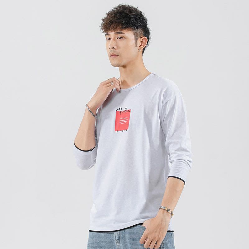 庄吉2019春秋季男式韩版体恤潮流修身长袖圆领T恤男装上衣服打底衫T恤JU-MD8913图片