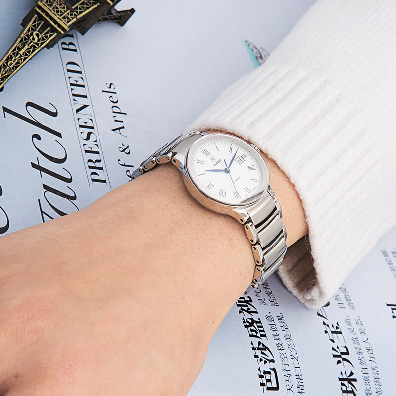 雷达rado瑞士手表晶萃系列时尚优雅简约机械女表28mm白盘钢带r309