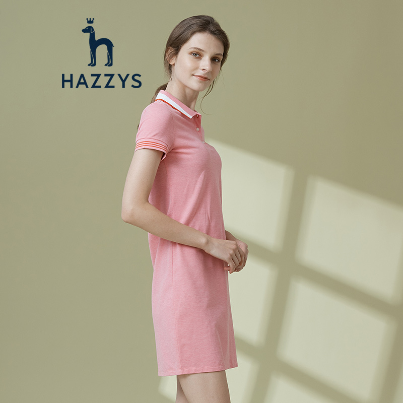 哈吉斯HAZZYS 春夏新款女连衣裙短袖运动polo裙简约纯色