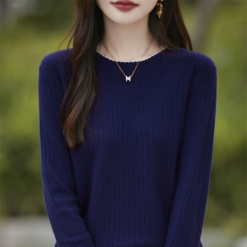 春秋冬新款安迪绒长袖针织衫女士圆领套头上衣坑条打底衫毛衣图片