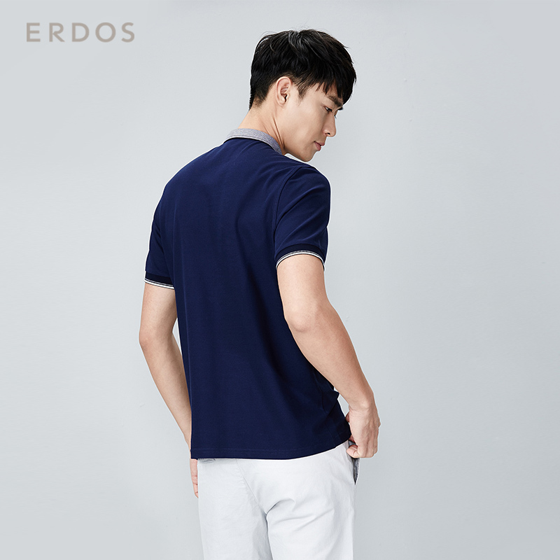 ERDOS 春夏时尚纯色撞色罗纹小翻领短袖纯棉男T恤POLO衫E175H3019