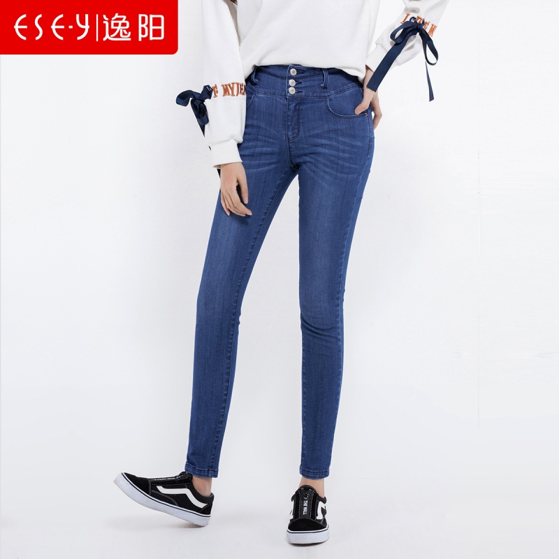 韩版修身显瘦高腰三粒扣牛仔紧身小脚裤铅笔裤女裤2019春秋季2391