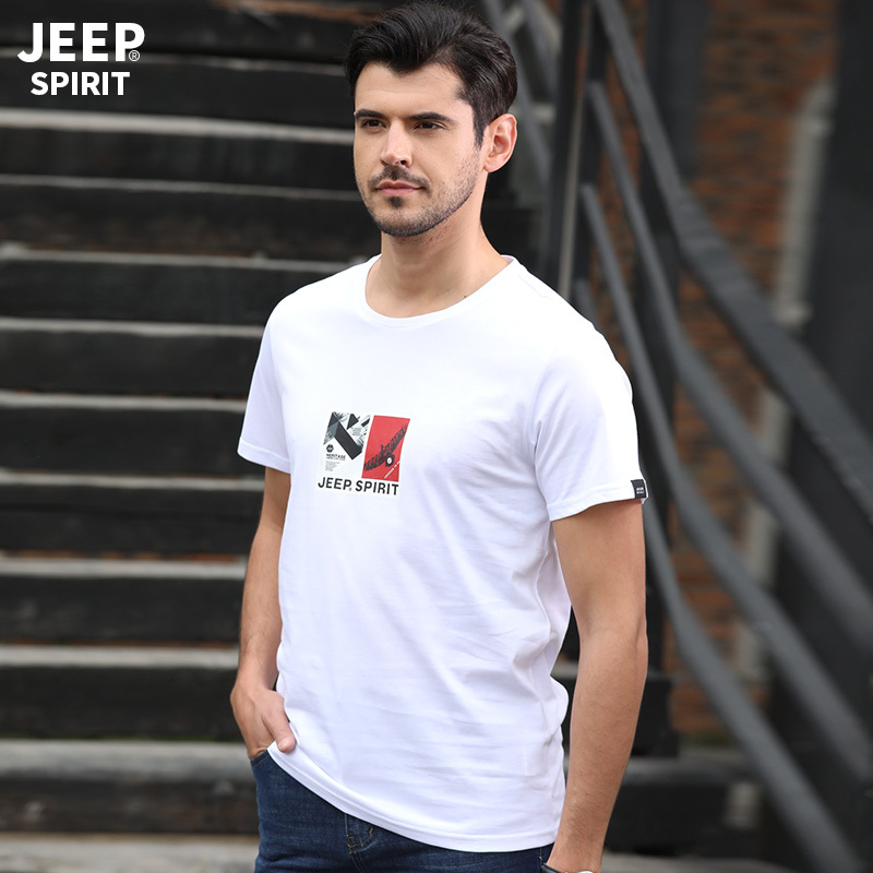 jeep男装纯棉短袖男圆领男士T恤薄款半袖潮流宽松