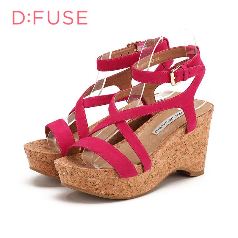 D：Fuse/迪芙斯绒面羊皮交叉细带防水台高坡跟女鞋凉鞋DF62111073图片