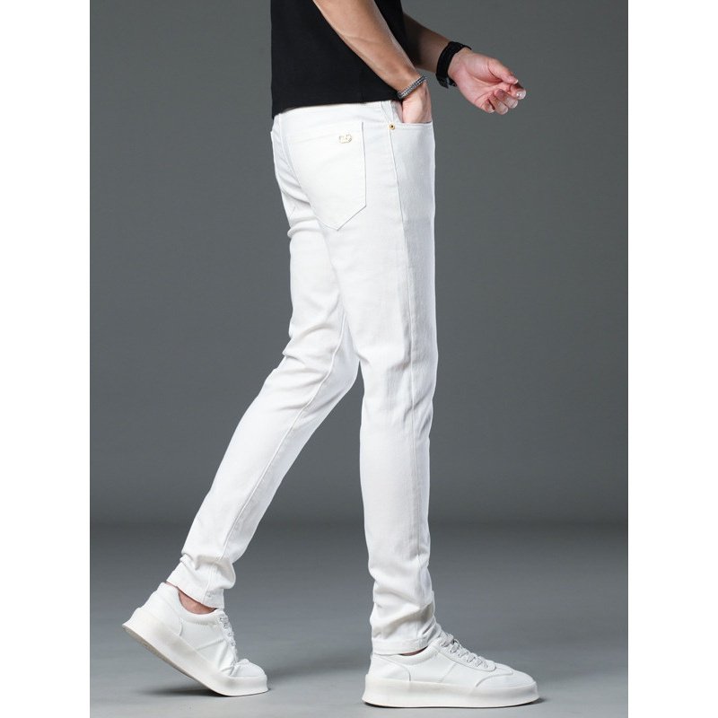欧货潮牌白色牛仔裤男春夏新款修身弹力百搭时尚轻奢休闲长裤男士