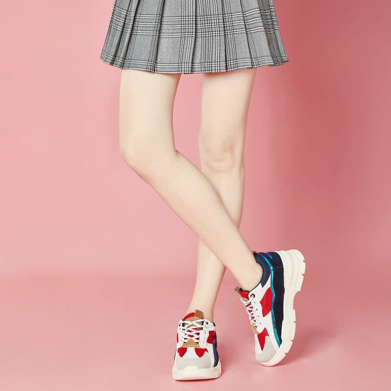 图思龙拼色时尚休闲运动鞋老爹鞋百搭女鞋子图片