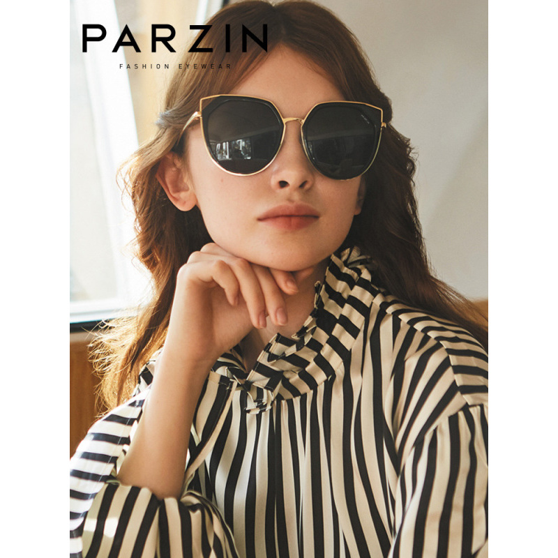 帕森(PARZIN)偏光太阳镜 女士复古金属猫眼大框驾驶镜潮墨镜 9921