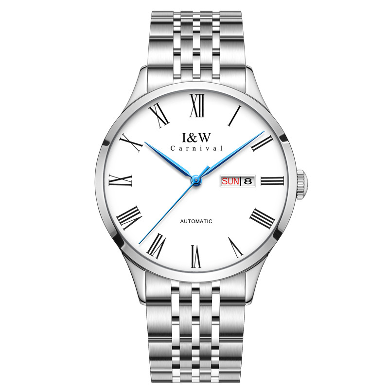 爱沃驰iw男士手表全自动机械表男经典简约轻奢镂空超薄钢带男表