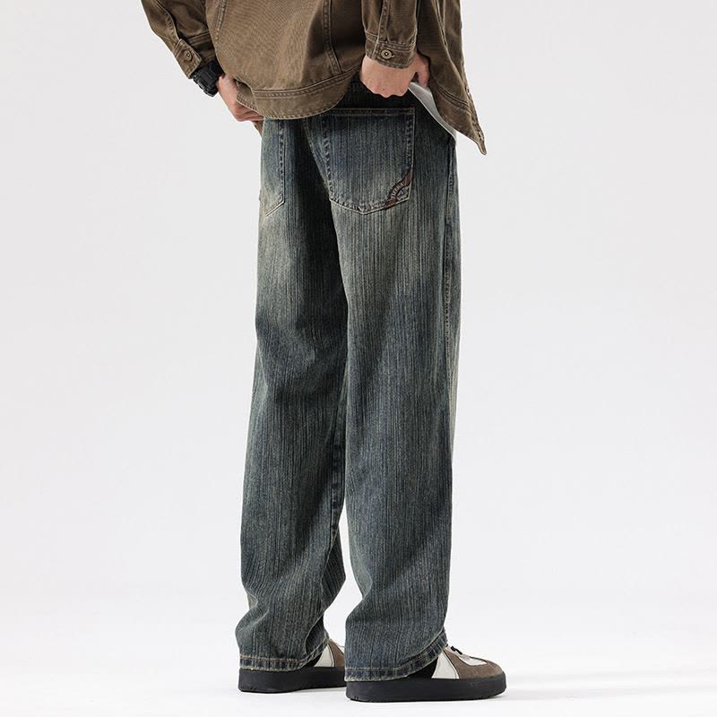 欧货牛仔裤男新款面料美式石墨做旧染色重工洗水大直筒裤男款图片