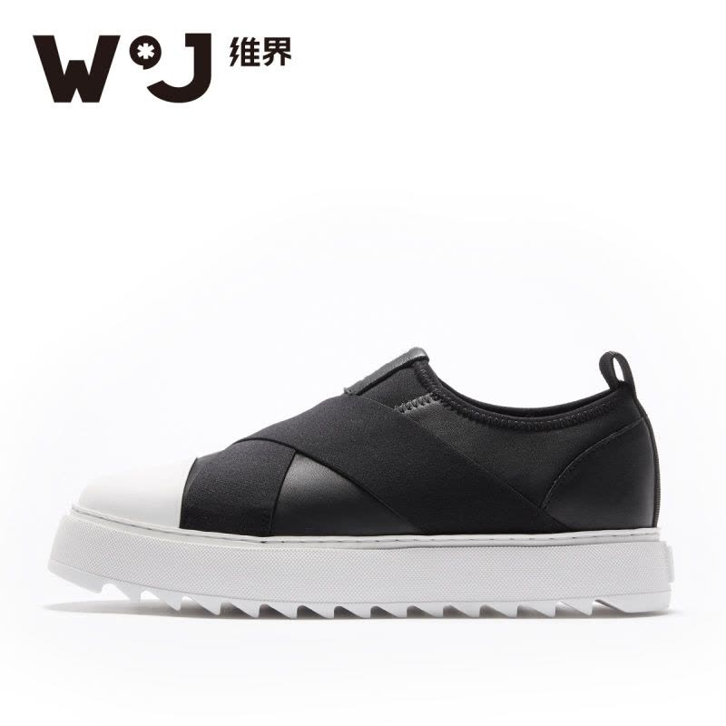 维界秋季男鞋韩版时尚套脚黑色板鞋个性厚底休闲鞋网红原宿风男鞋图片