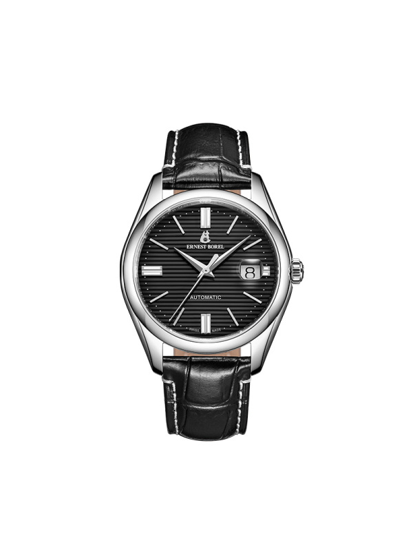 新品瑞士依波路ernestborel豪爽系列黑盘日历真皮皮带自动机械男表