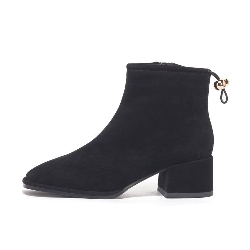 St&Sat/星期六冬新款方头粗跟侧拉链绒面短靴女SS03116003图片