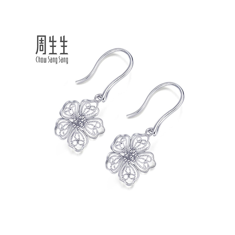 周生生(CHOW SANG SANG)Pt950铂金LACE蕾丝花耳环 定价
