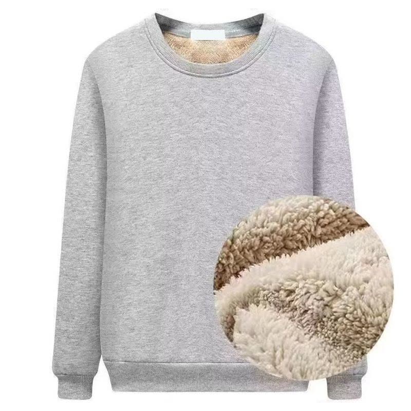 男秋冬季纯色加绒加厚圆领套头打底衫图片