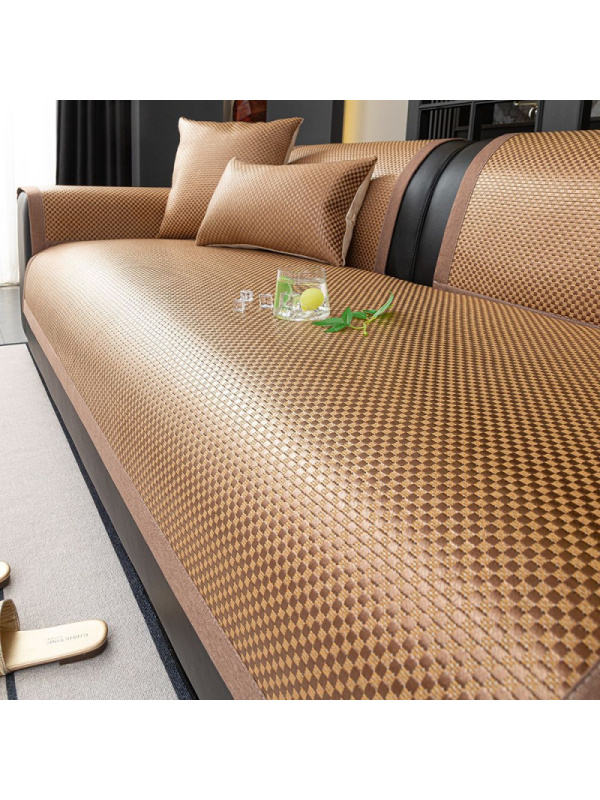 夏季新款轻奢冰藤席沙发垫盖布夏天冰丝凉席垫固定防滑坐垫子