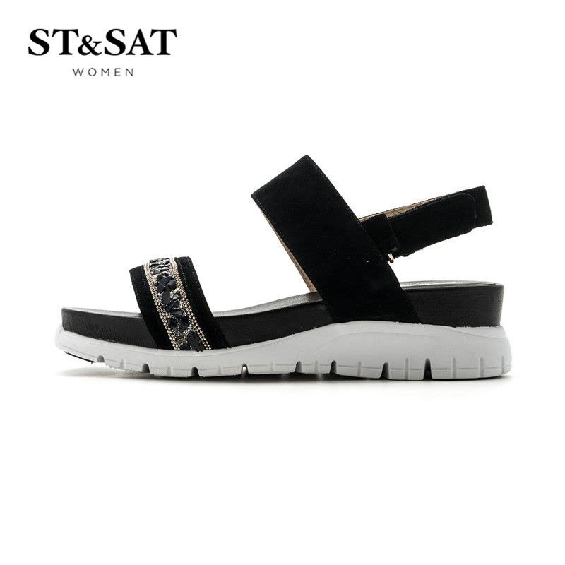 St&Sat/星期六羊反绒水钻一字带舒适女凉鞋SS72115599图片