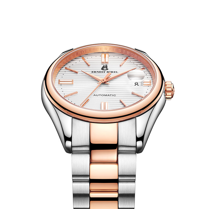 新品瑞士依波路ernestborel豪爽系列白盘日历钢带自动机械男表节日