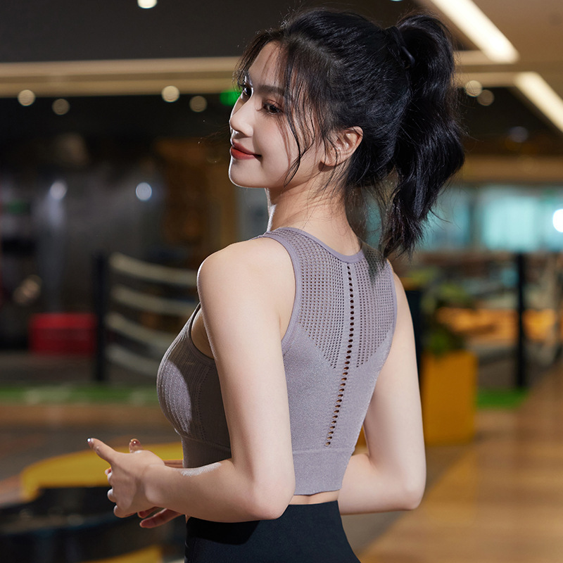 镂空网孔美背可外穿瑜伽运动内衣女显瘦大胸防震一体式运动文胸夏