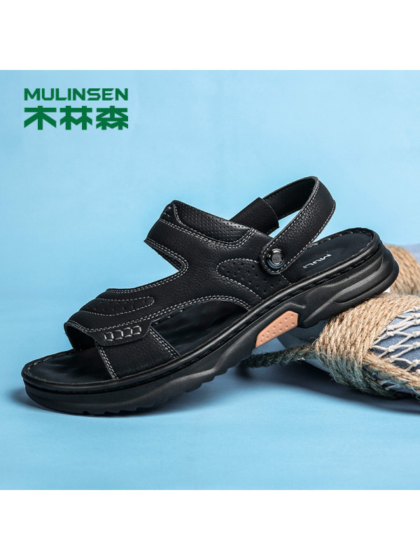 木林森凉鞋2022夏季新款真皮沙滩鞋男士软底凉拖耐磨防滑两用拖鞋