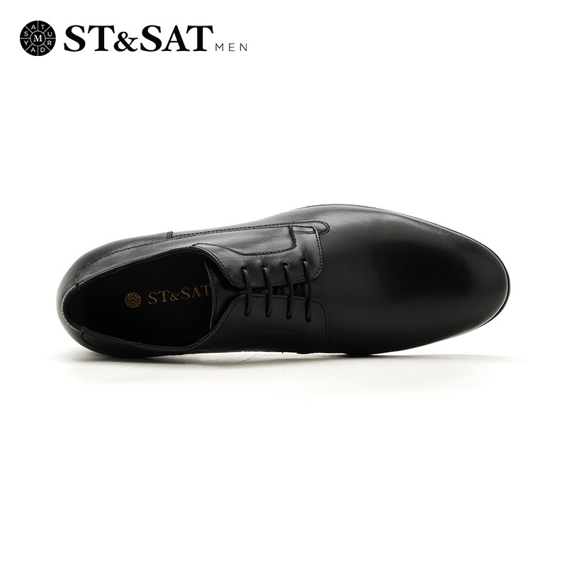 星期六(ST&SAT)男鞋牛皮革交叉系带圆头低跟方跟商务正装皮鞋SS73120006