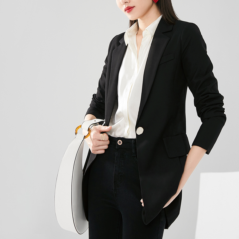 晚白2021春季新品时尚简约纯色修身显瘦一粒扣常规职业西装外套女
