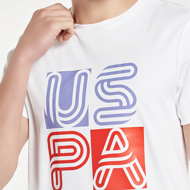 USPOLO ASSN（100%棉）夏季新款男士短袖T恤衫个性英文印花休闲运动时尚圆领潮牌宽松上衣