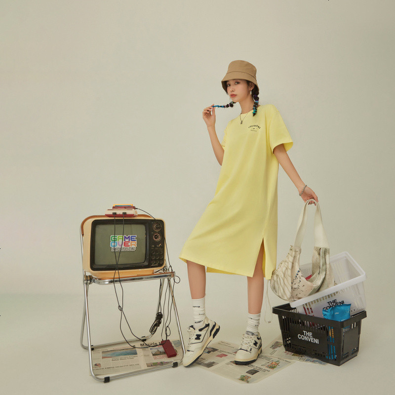 OtherMix设计感字母连衣裙2021年夏季新款套头宽松女短袖T恤裙子