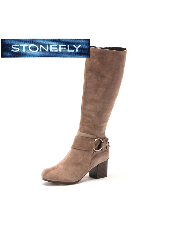 斯通富来STONEFLY冬季牛皮革皮带扣高跟休闲长靴女鞋SD44117074
