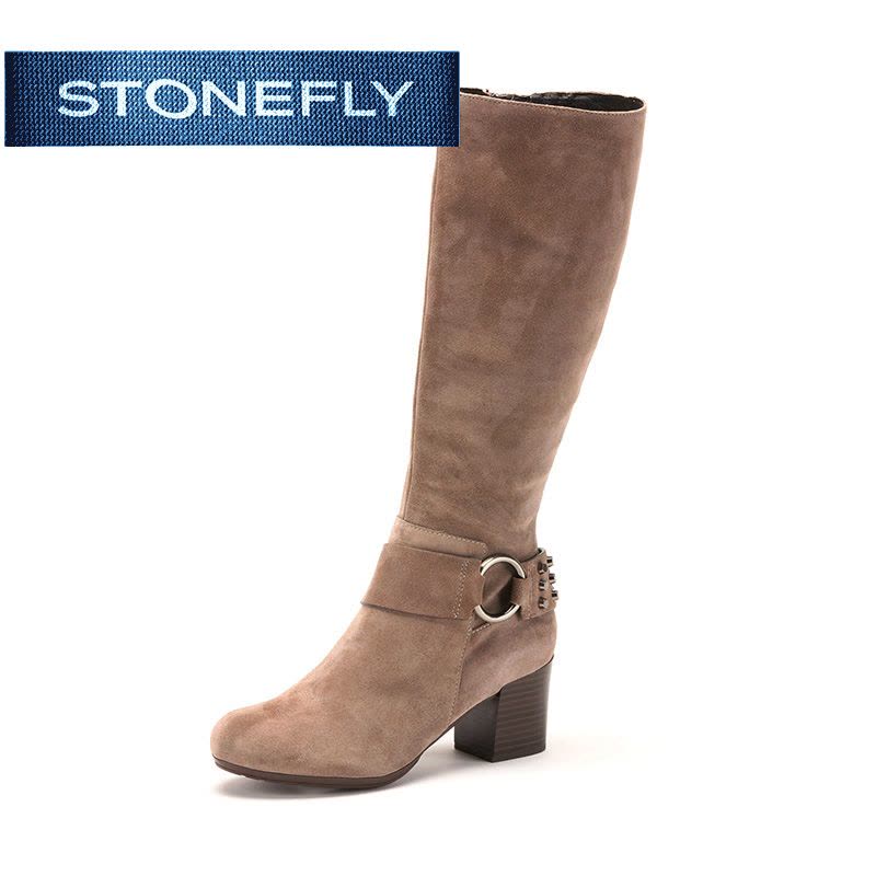斯通富来STONEFLY冬季牛皮革皮带扣高跟休闲长靴女鞋SD44117074图片