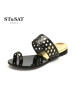 星期六ST&SAT羊皮方头低跟套脚金属凉鞋女SS52118739