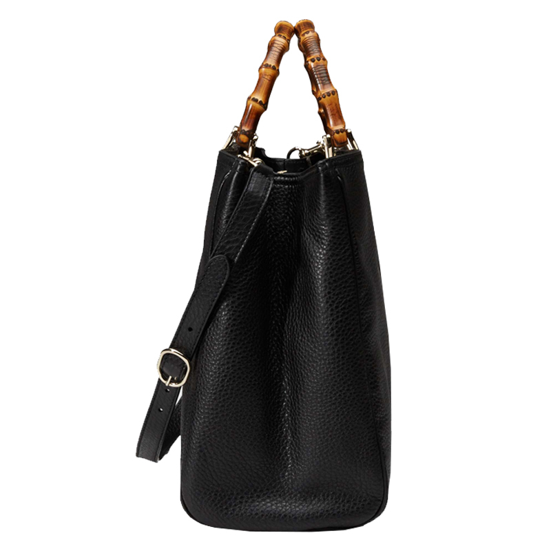 gucci古驰gucci男女同款黑色牛皮大号竹节包手提单肩包公文包