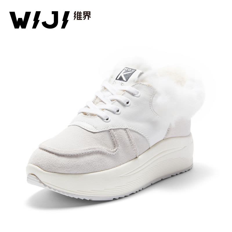 WIJI冬季新款韩版保暖女鞋平底增高系带休闲鞋清新甜美百搭单鞋女图片