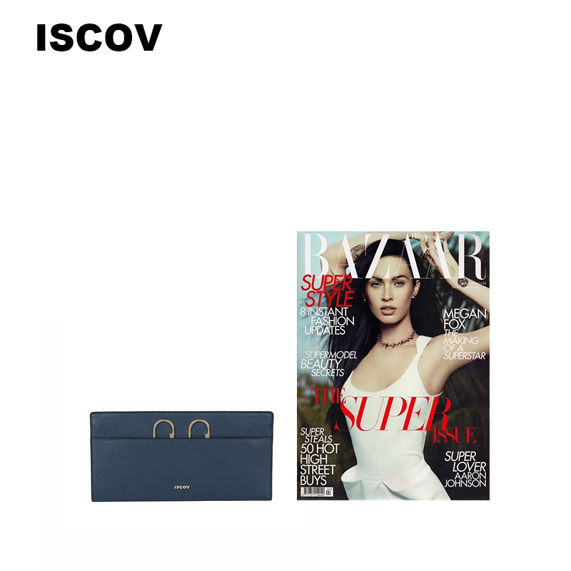 ISCOV时尚撞色多卡位钱包春夏金属真皮手拿女钱包