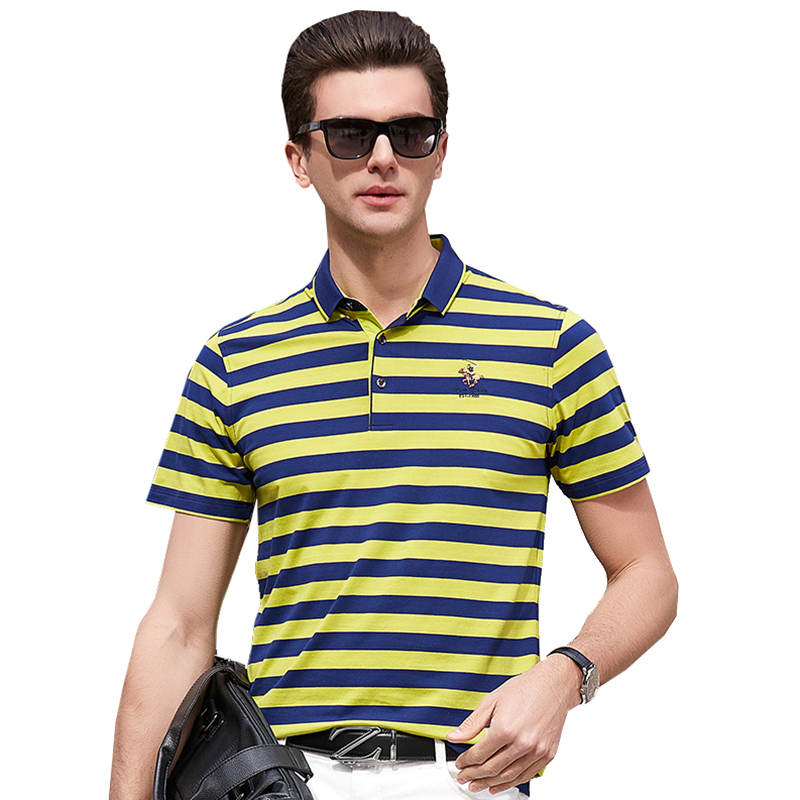 恒源祥男士短袖t恤款夏季男条纹翻领体恤衣服商务男装polo衫