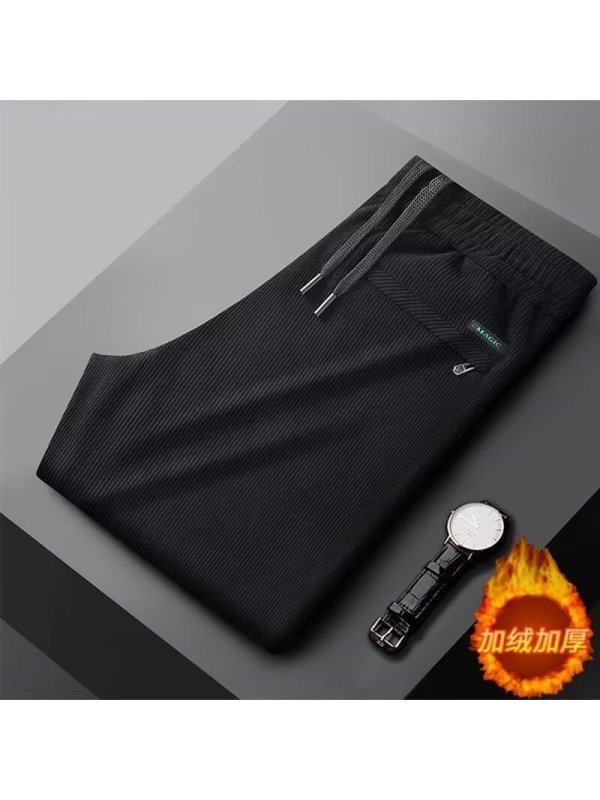 秋冬季灯芯绒大码宽松型条绒裤弹力加绒加厚男士休闲长裤