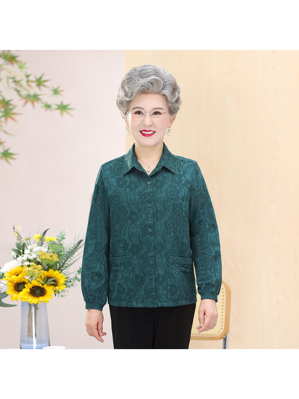 奶奶春装棉麻衬衫女中老年人衬衣妈妈套装长袖薄款老太太春秋外