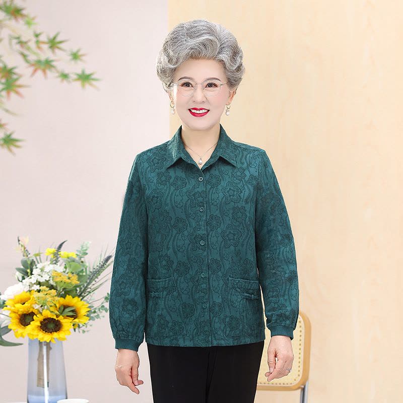 奶奶春装棉麻衬衫女中老年人衬衣妈妈套装长袖薄款老太太春秋外图片