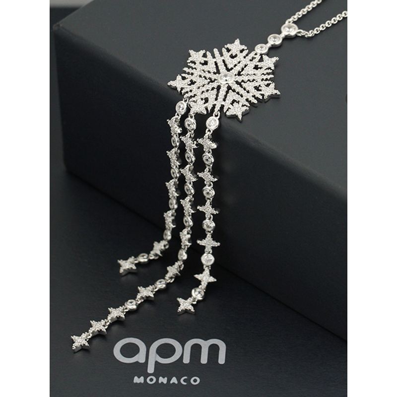【apm MONACO】几何艺术HARMONIE吊坠雪花锁骨链女士毛衣颈链个性S925银项链镶钻高贵宴会饰品