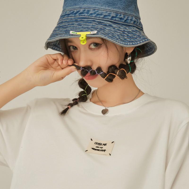 OtherMix白色贴布T恤2021年夏季新款欧美简约风中长款短袖女上衣